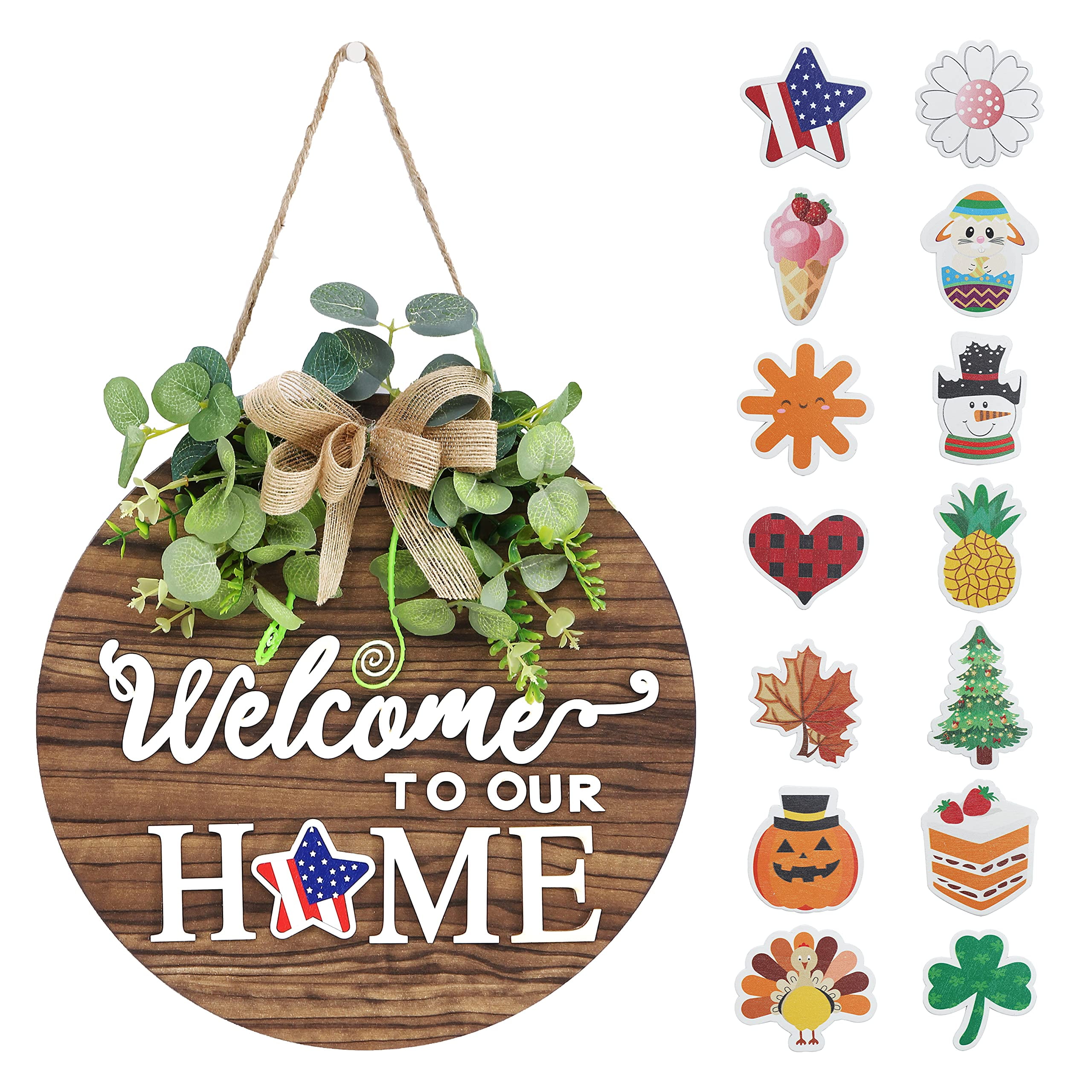 and All Season. RoseCraft Welcome Sign Holiday 12Inch Wreath for Front door/wall/porch/window/farmhouse/Home Decor Xmas white Suitable for Outdoor/Indoor