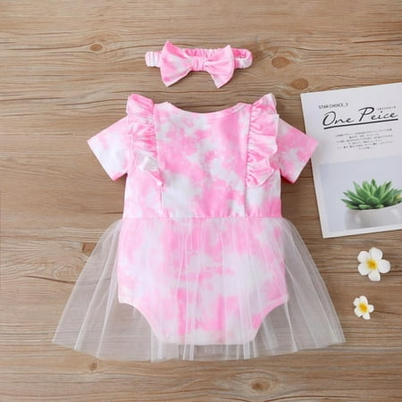 

[Clearance!]Toddler Girl Dress Infant Floral Ruffle Sleeve Romper Dress Newbron Girl Clothes Outfit + Headband 0-18M