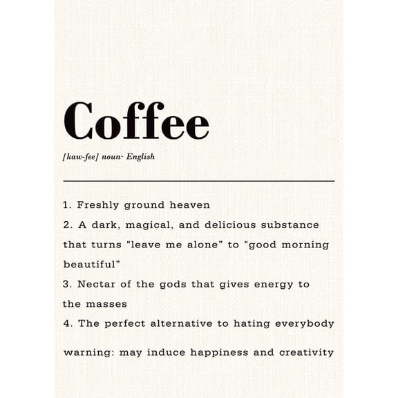 Coffee Definition poster Coffee Bar Decor, Funny Home or Office Decor, Unique Decorations for Kitchen, Nook or Break Room
