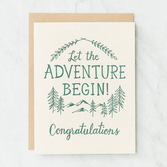 Adventure Begins Greeting Card – Inspirational “Let the Adventure Begin!” Design – Perfect for Congratulations, New Beginnings, and Milestone Celebrations