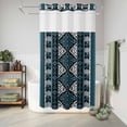 thumbnail image 6 of No Hook Shower Curtain, Navy Blue Boho Shower Curtains for Bathroom with See Through Top Window, Geometric Vintage Abstract Art Ethnic Tribe Waterproof & Washable Bath Curtain Small Stall 36"x78", 6 of 9