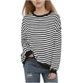 thumbnail image 2 of DJDLJWCJ Girls Crewneck Sweatshirt Long Sleeve Solid Color Pullover Stripe Print Stretch Soft Casual Tops Black Size 11, 2 of 8