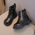 thumbnail image 2 of Viluyesy Girls Combat Ankle Boots, Faux Leather, Lace Up, Side Zipper, Buckle Strap Accent, Rugged Chunky Lug Sole Black Size 11 Little Kids, 2 of 7