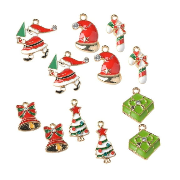 EHJRE 12 Piece Mixed Rhinestone Enamel Christmas Charms Pendant DIY Jewelry Crafts