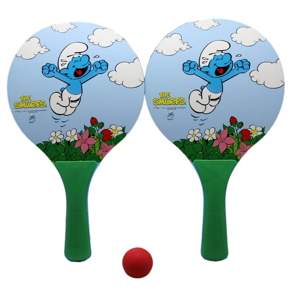 The Smurfs Light Blue Paddle and Green Handle Paddle Ball Set