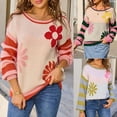 thumbnail image 1 of Sentmoon Sweaters for Women Crew Neck Long Sleeve Flower Pattern Plus Size Tops Knitted Lightweight and Warm Loose Women Fall Clothes Active Fall and Winter for Holiday Party Knitwear Orange L, 1 of 9