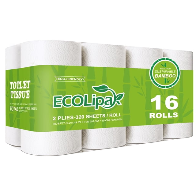Papel higiénico ECOLipak 16 rollos de bambú, 2 capas, 320 hojas