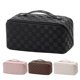thumbnail image 3 of Bolsa de maquillaje y neceser multifunción de gran capacidad con diseño a cuadros en piel, 3 of 4