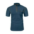 thumbnail image 5 of Men's Polo Shirts Summer Mesh Ice Silk Solid Color Short Sleeve Button Stand Collar Breathable Pocket Tops Lightweight T Shirts for Man Blue M, 5 of 5