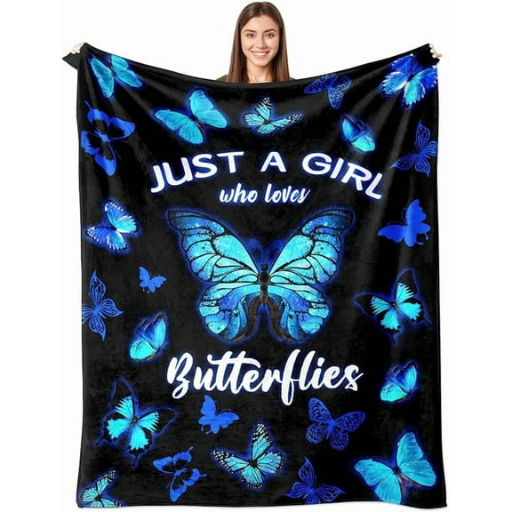 Blue Butterfly Blanket for Women & Girls, Butterfly Throw Blanket, Decor for Bedroom - 80" X 60"