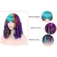 thumbnail image 2 of RightOn Rainbow Wig for Women Short Curly Wavy Wig Rainbow Wig with Bangs Colored Wigs for Women Multi-Color Wigs Colorful Wigs with Wig Cap, 2 of 6