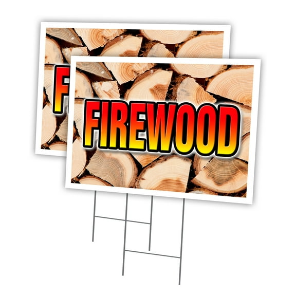 FIREWOOD 2 Pack Of 18" x 24" Yard Sign & Stake | Advertise Your Business | Stake Included Image On Front Only | Made in The USA