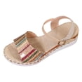 thumbnail image 7 of Women's Espadrille Wedge Sandals Ankle Strap Platform Open Toe Boho Braided Band Wedges Heels Beach Vacation Dress Shoes Khaki Size 6.5, 7 of 7