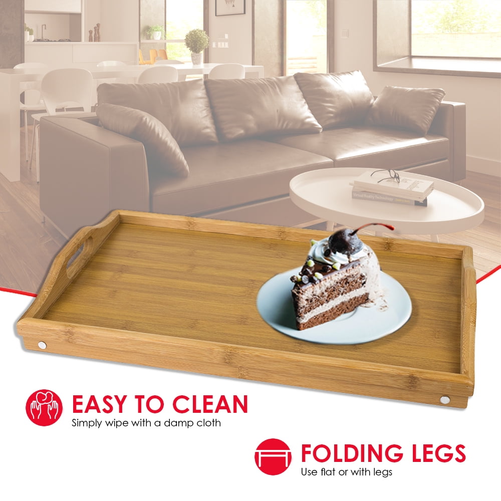 Home Basics Multi-Purpose Folding Bamboo Bed Tray with Cut-out Handles (3 Pack)