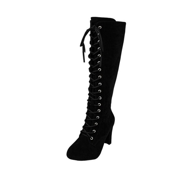 Lovzfmll Knee High Boots Women, Knee High Riding Boots Round Toe Lace Up, Chunky Mid Heel Round Toe Chelsea Boots Fall Black Boots