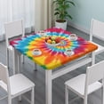 thumbnail image 3 of Colorful Rainbow Tie Dye Spiral Pattern Square Fitted Tablecloth with Elastic Edge,Square Table Cover,Washable Elastic Table Cover for Home Kitchen Party Decor 36"x36", 3 of 6