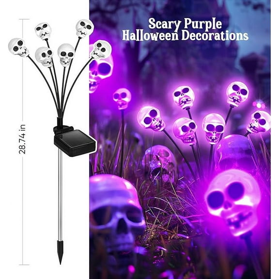 HBBKVI Halloween Decorations, Solar Powered 6-piece Halloween-sided Skull Outdoor Plug-in Lamp Holiday Courtyard Decoration Lamp