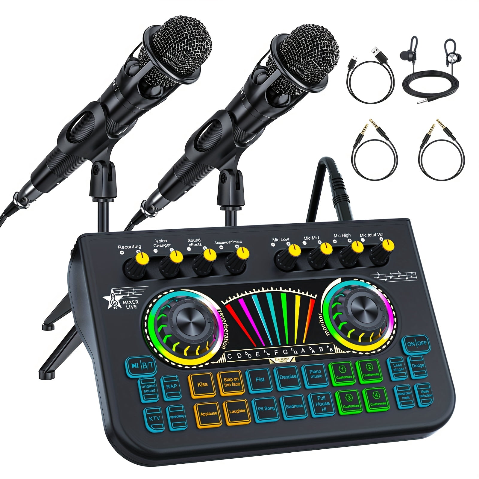 Professional Mic Mixer Set for Podcast Singing Gaming DJ - Studio Recording Controller with Wireless Microphone, Karaoke Machine & Dynamic Condenser Mic