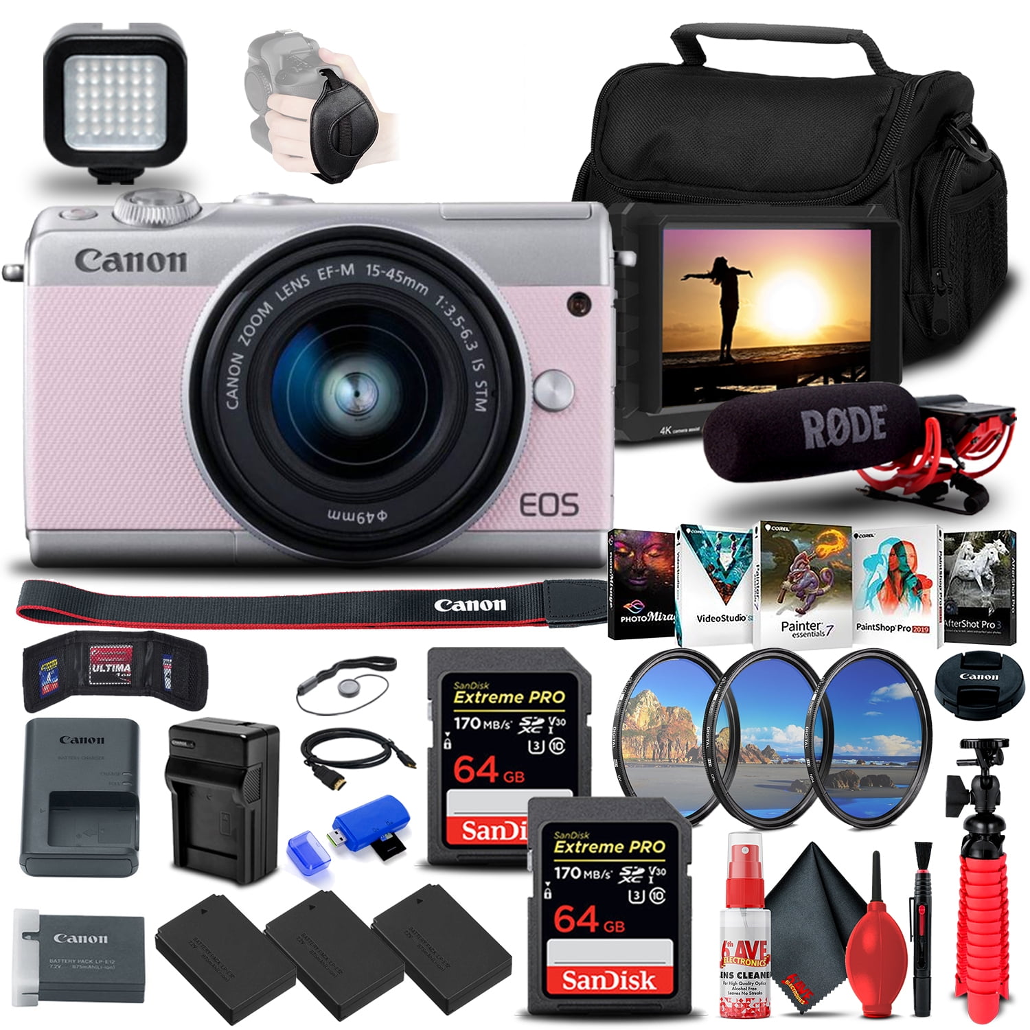 Canon EOS M100 Mirrorless Digital Camera with 1545mm Lens (Pink) + 4K