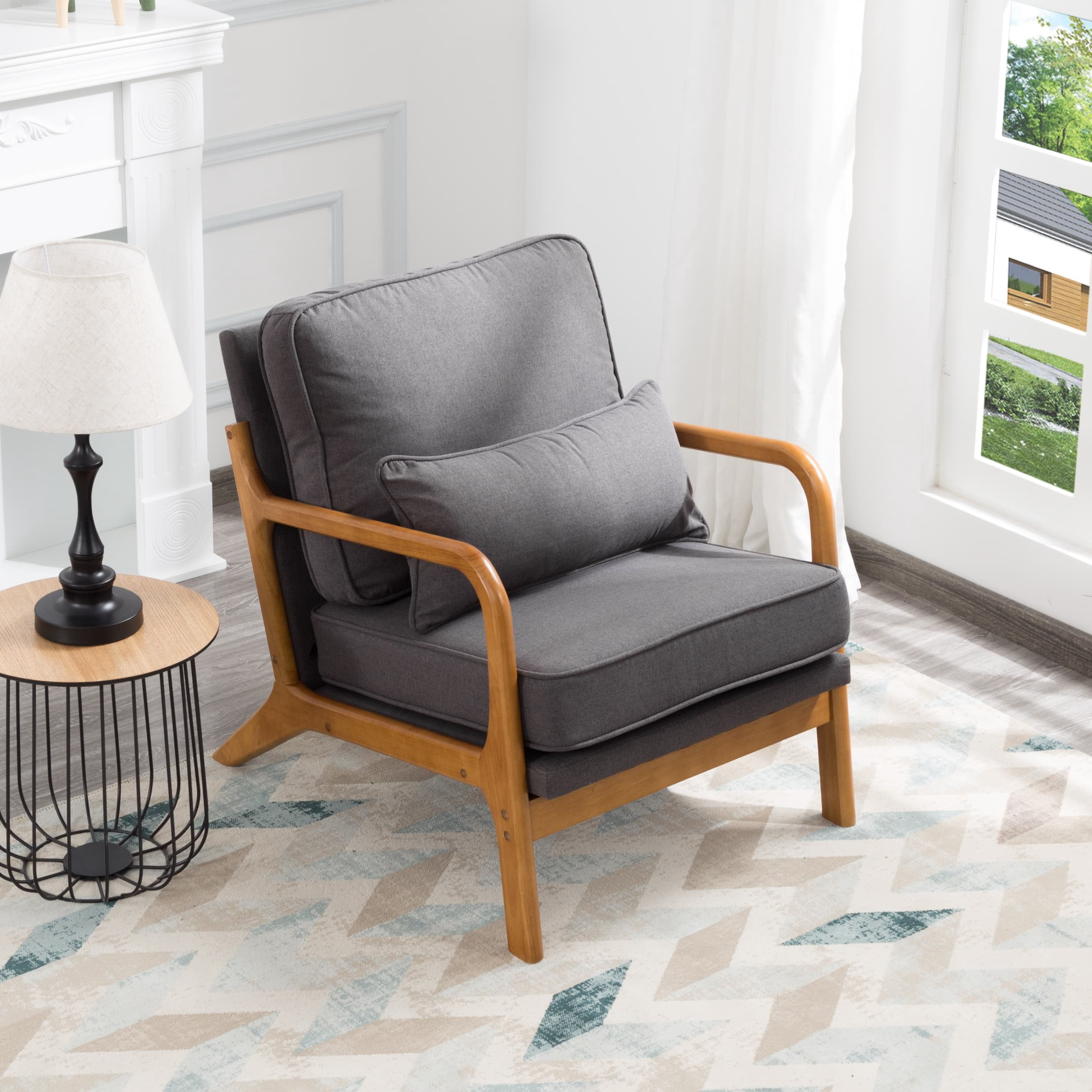 BSHTI Accent Chair,Mid-Century Styles,High-Density Sponge,Solid Wood,Non-Slip Leg,Cushions are Removable Dark Gray Colour,Perfect for Living Room,Bedroom,Office