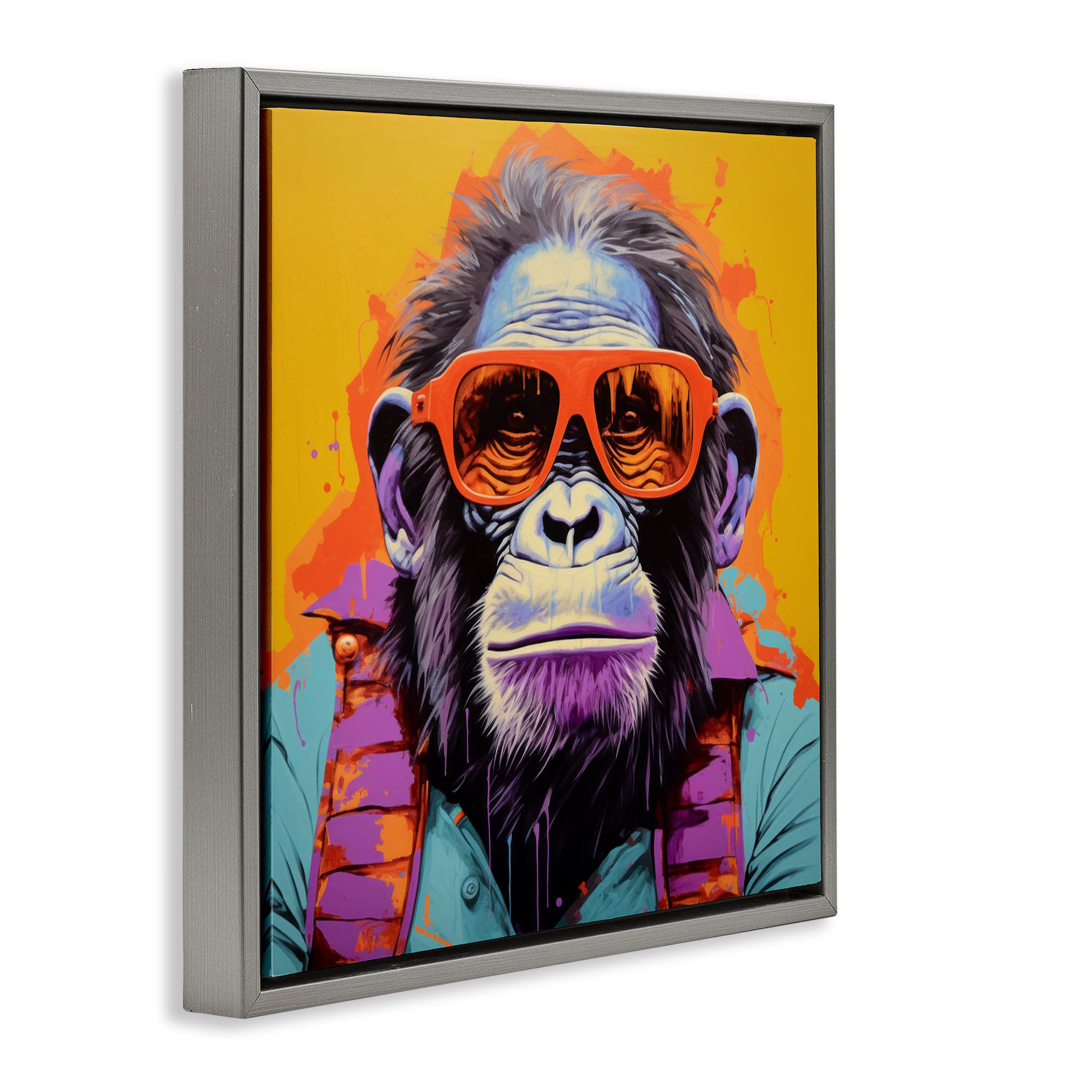 Stupell Industries Pop Style Gorilla Animals & Insects Painting Gray Floater Framed Canvas Art Print Wall Art, 25 x 25