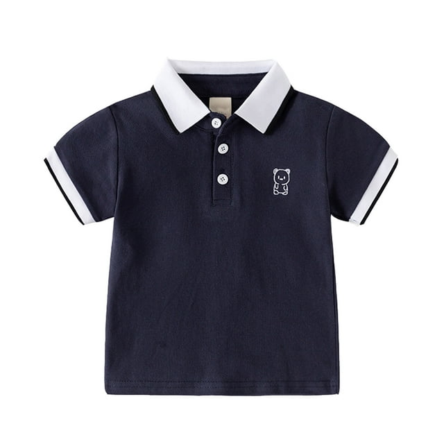 Polo Garçon Chemise Col Uni Chemise Boutonnée Garçon Manches Courtes Hauts 3-4 Ans Mode Garçon