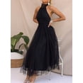 thumbnail image 4 of Black Halter Neck Tulle High Waist A-Line Midi Dress With Backless Detail, 4 of 5