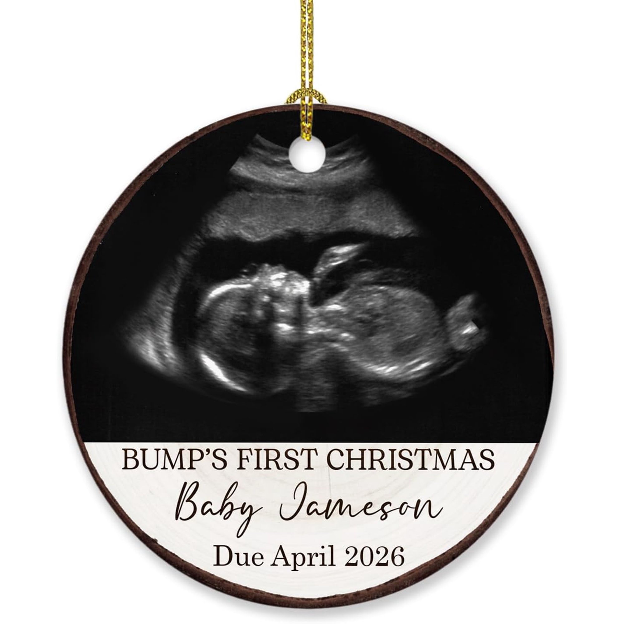 Personalized PhoTo Bump's First Christmas Ornament 2025, Baby Bump Sonogram Ultrasound PhoTo Christmas Ornament, Custom Baby's Picture & Name & Year Bump's 1st Xmas Ornament Gift for New Dad New Mom