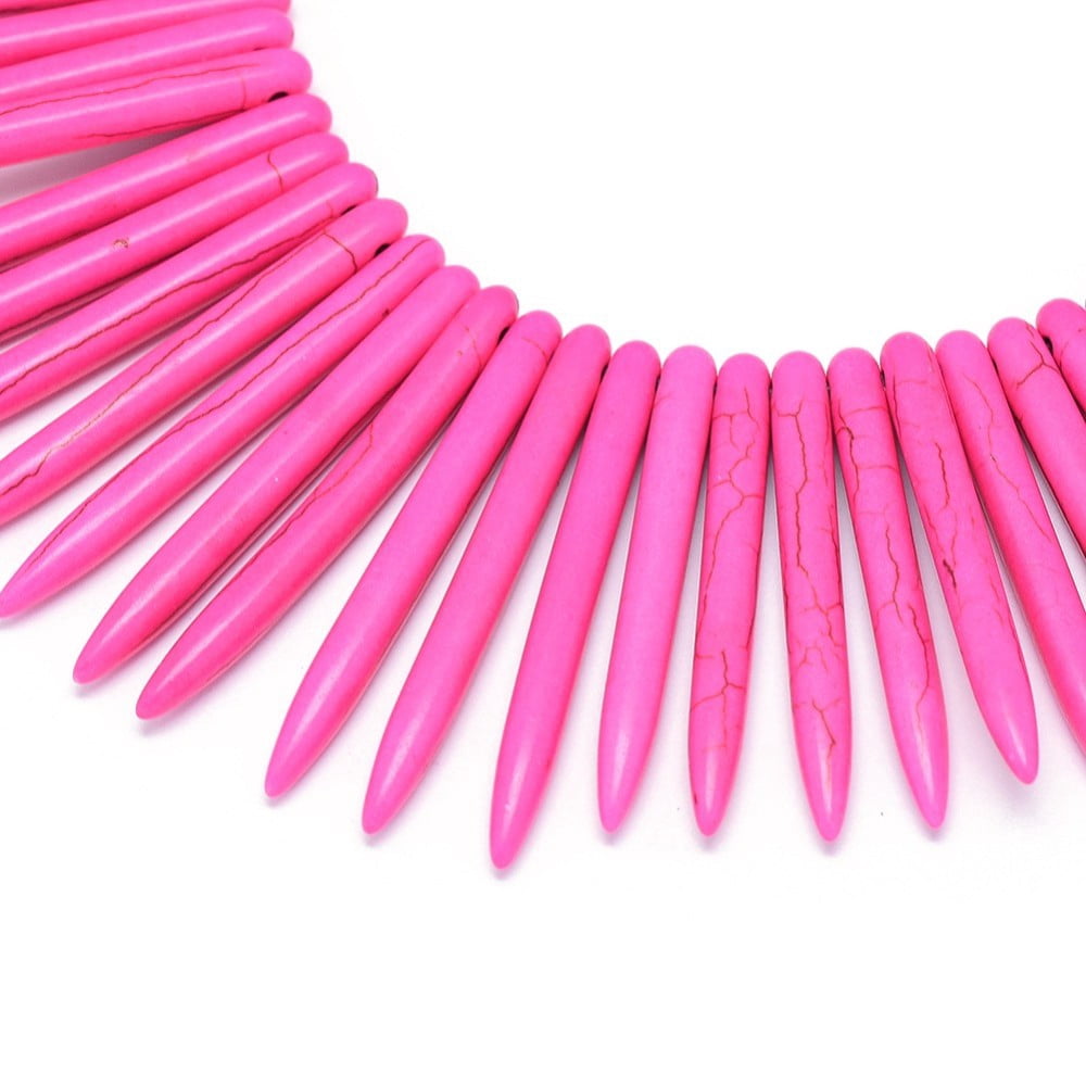 3 strand Turquoise Graduated Spike Beads Strands Tusk Shape Deep Pink 20~49x4.5~5mm Hole: 1.2mm 99pcs/strand 16.9~17.7 inch(43~45cm)