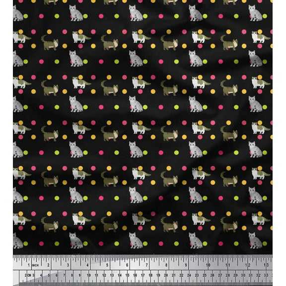 Soimoi Cotton Duck Fabric Dot & Cat Animal Print Fabric by Yard 42 Inch Wide