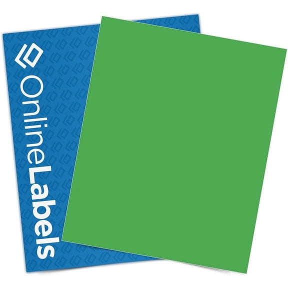 Green Sticker Paper - 8.5 x 11 Full Sheet Label - for Cutting Machines, Scissors - Permanent, Matte - No Backslit - 100 Sheets, Inkjet/Laser Printers - Online Labels