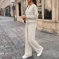 thumbnail image 4 of Mfakffe Womens 2‑Piece Tracksuit Set Henley Long Sleeve Top & Drawstring Wide Leg Pants Loose Soft Matching Loungewear Outfit, 4 of 5