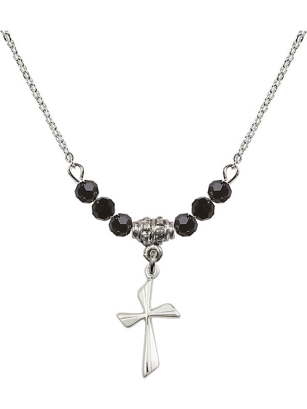 Bonyak Jewelry 18 Inch Rhodium Plated Necklace w// 4mm White April Birth Month Stone Beads and Saint Teresa of Avila Charm