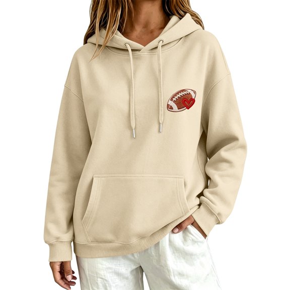 Kaondbfi Womens Football Embroidered Hoodie Casual Hooded Sweatshirt Long Sleeve Pullover Tops for Football Fans Fall Essentials Clothes