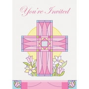 Pink Sacred Cross Religious Invitations, 8ct