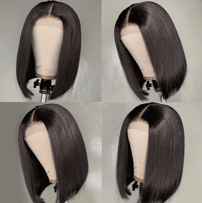 Black Straight Hair Heat Resistant Short Bob Synthetic Lace Front Wigs Glueless