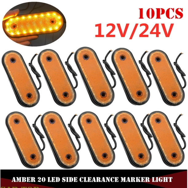 10 luces de posición laterales ámbar de 12 V con 20 LED, luces de posición laterales LED, luces de maletero, luces de posición laterales de furgoneta para camiones