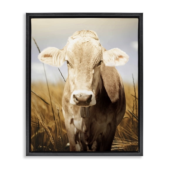 Stupell Industries Simple Belle Cow Portrait Black Framed Floater Canvas Wall Art, design by Marcus Prime