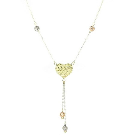 American Designs Jewelry 14kt Yellow, Rose and White Gold Tri-Color Diamond-Cut Heart and Love Necklace, Adjustable 16-18 Chain