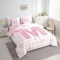thumbnail image 3 of Manfei Girly Pink M Bedding Comforter Set 7pcs for Kids, Kawaii Initial Letter Queen Bedding Sets, Cartoon Buffalo Plaid Reversible Queen Sheet Sets, Ultra Soft Bedroom Decor, 3 of 7