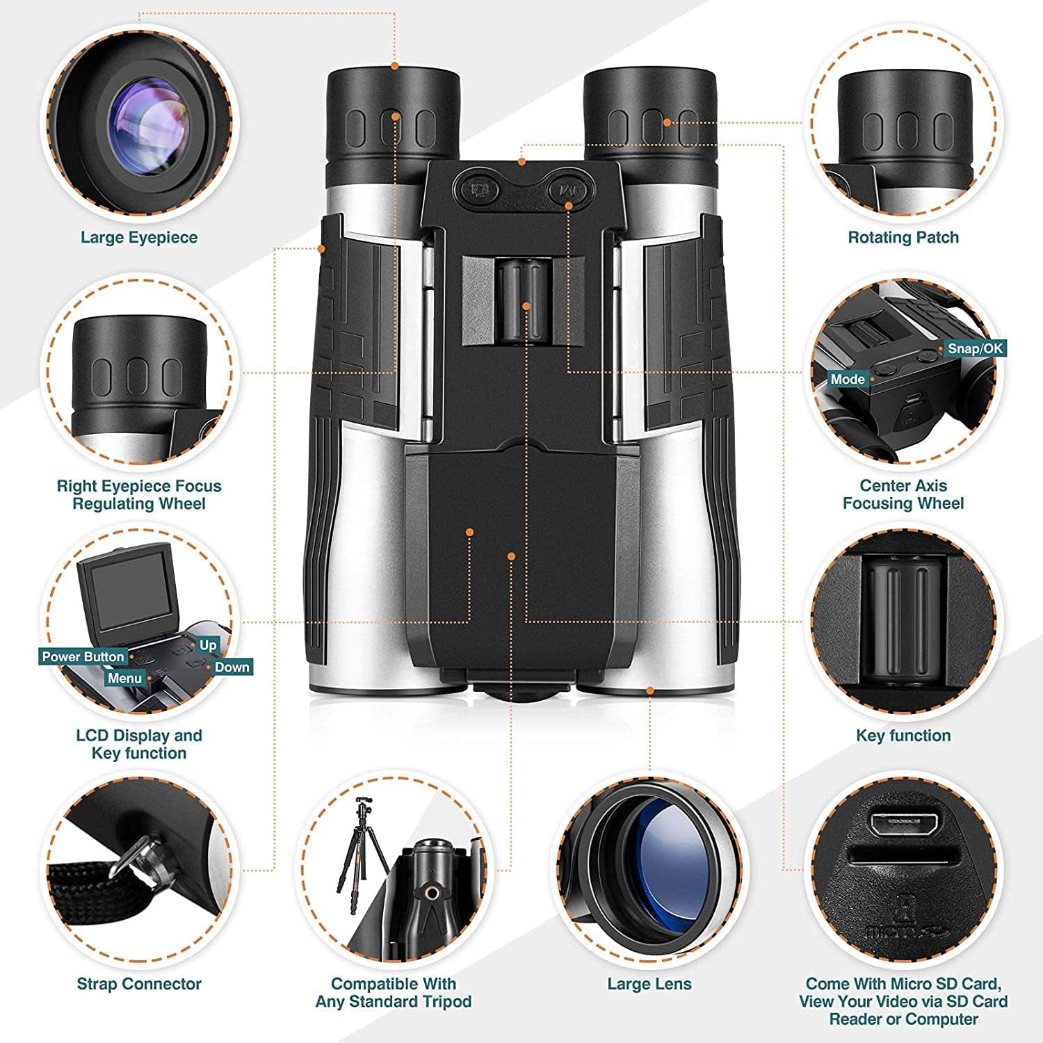 BekinTek 12x32 Digital Binoculars with Camera 2.4" LCD 8x Digital Zoom 48MP Photo 2.5K Video Recoder Camcorder for Bird Watching Concerts Sports Games