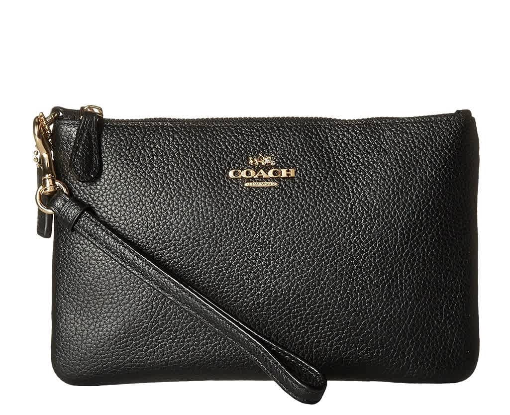 coach small wristlet in polished pebble leather