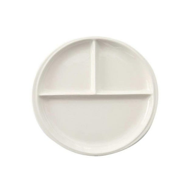 8 Inch Bone China Plate Simple Porcelain Plate Three Compartments Breakfast Steak Round Ceramic Tableware Home Decor (Random Style)