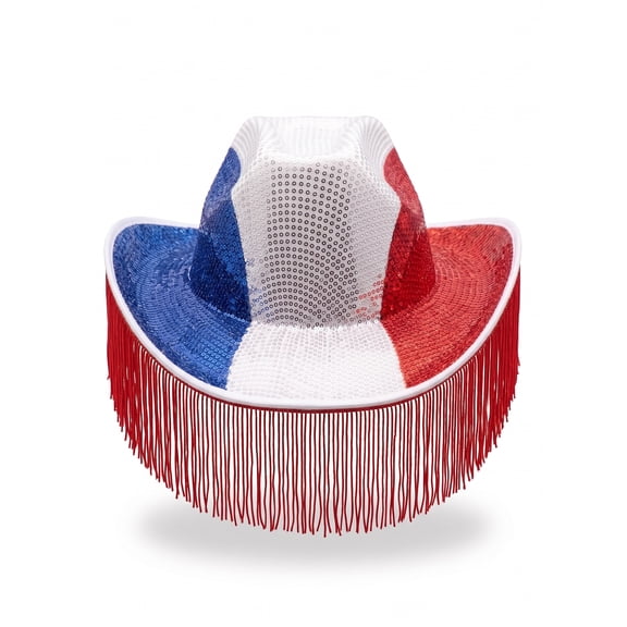 Way To Celebrate Patriotic Cowboy Hat For Adults with Fringe & Sequins, Multicolor