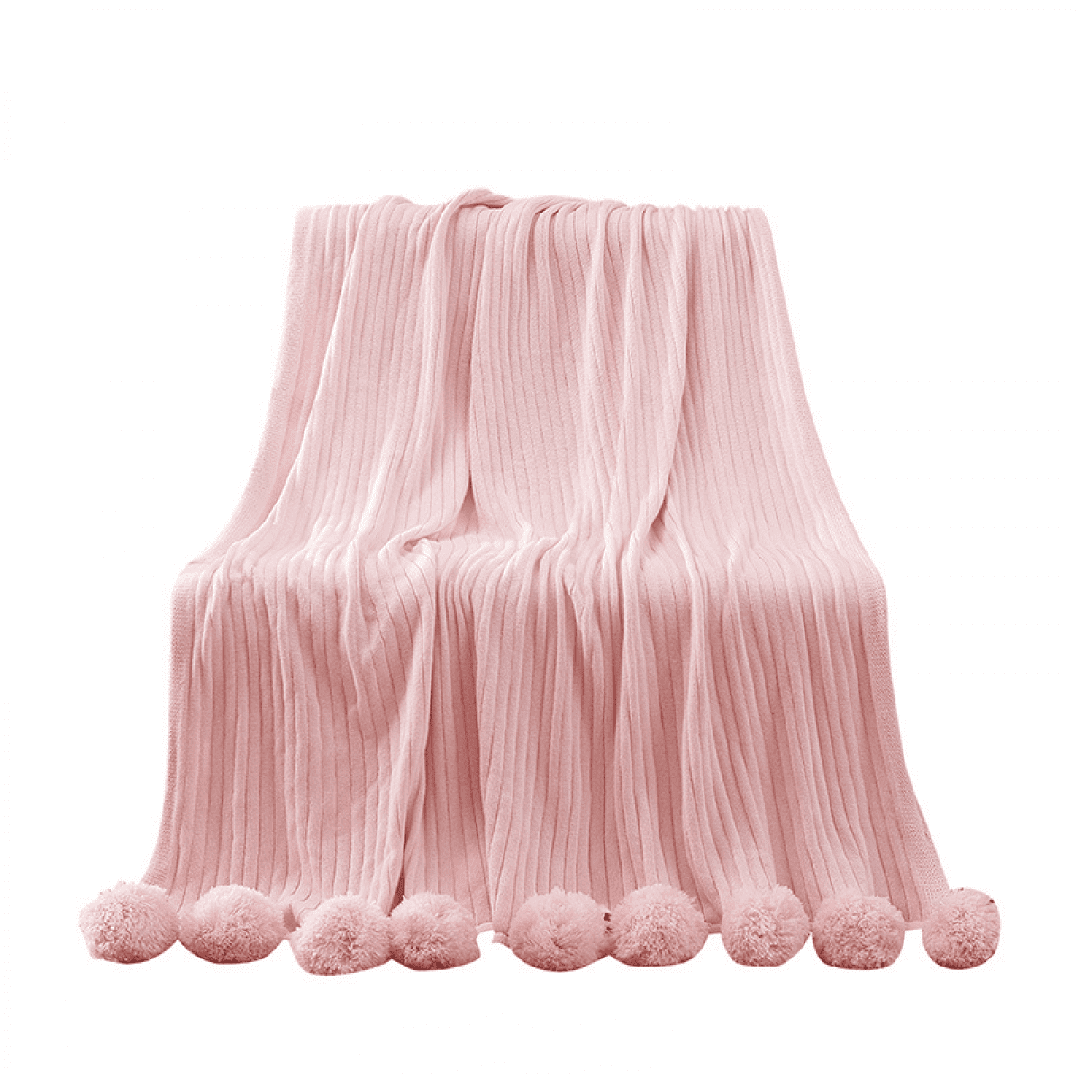 Pom Pom Throw Blanket Chunky Knit Pom Poms Throw Blanket Decorative Knitted Cotton Blanket with Pompom Tassels 39 x59