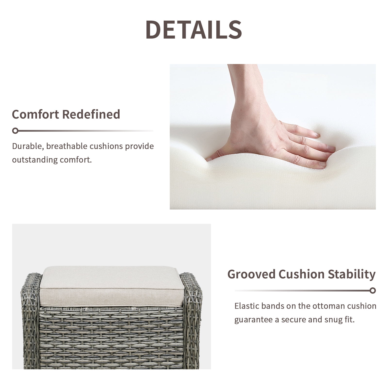 Hommoo Outdoor PE Wicker Ottomans Set of 2, Patio Rattan Footrests with Cushion for Backyard & Deck, Gray