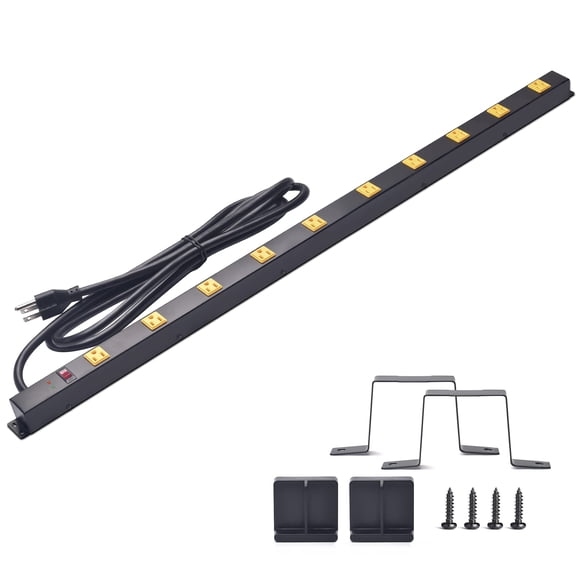 Tira de alimentación resistente de 10 tomas, protector contra sobretensiones, cable de extensión largo de metal de 6 pies, certificado SGS, negro (1000J)...