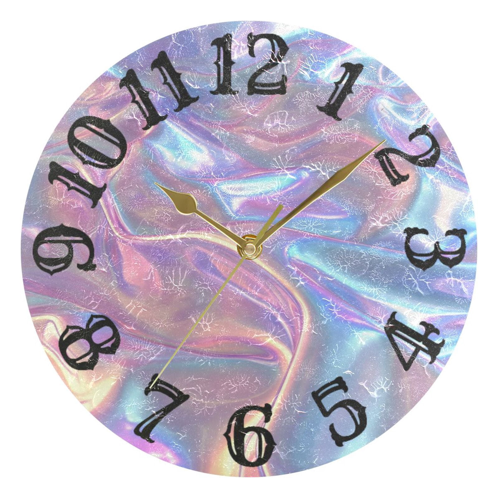 Colorful Hologram Wall Clock 10 inch Non-Ticking Easy to Read Decorative Clocks for Home Bedroom Living Room