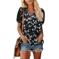 thumbnail image 2 of KISSMODA Womens V Neck Short Sleeve Summer Tops Button Down Pleated Tunic Tops Shirts S-3XL, 2 of 5