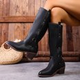 thumbnail image 4 of Heisall Womens Casual Boots Fall Winter Wide Calf Mid-Calf Riding Plush Lined Belt Buckle Chunky Heel Solid Color Classic Trendy, 4 of 8